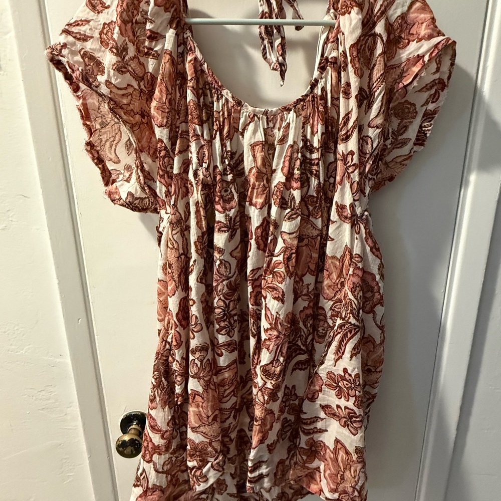 Free People Floral Blouse in Pink and Cream